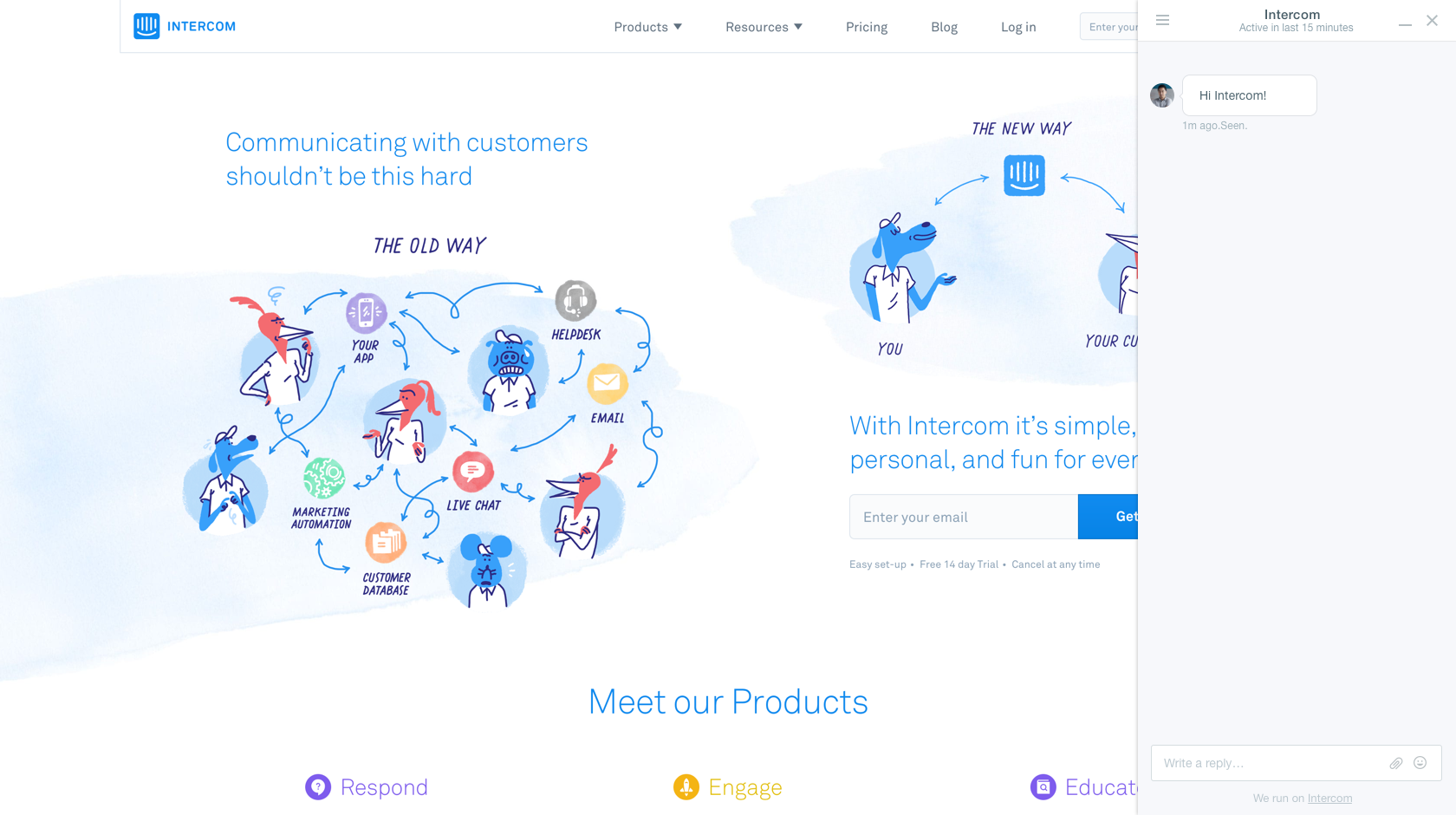 The previous version of Intercom's messenger